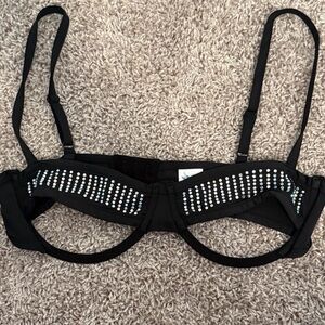 iHeartRaves Black Rhinestone Studded Bra - M